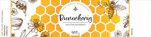 Etikett lang "Bienenhonig aus Deutschland" (gummiert) 500 g Etikett lang "Bienenhonig aus Deutschland" (gummiert) 500 g