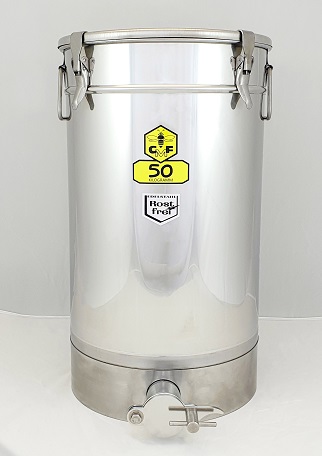 CFM-Abfüllbehälter 50 kg (4 Spannverschlüsse) mit Befestigungsmöglichkeit für Honigabfüller