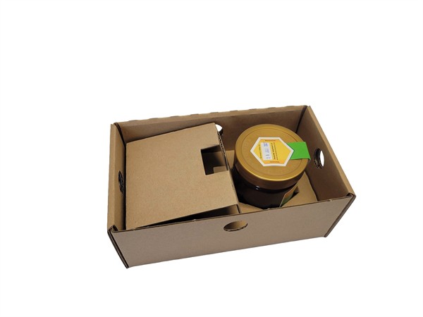 Packaging box with inlays for 4 jars