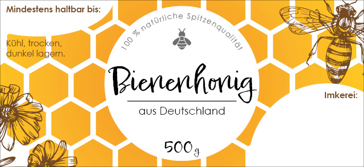 Etikett "Bienenhonig aus Deutschland" 500 g, gummiert, Packung mit 100 Stk.