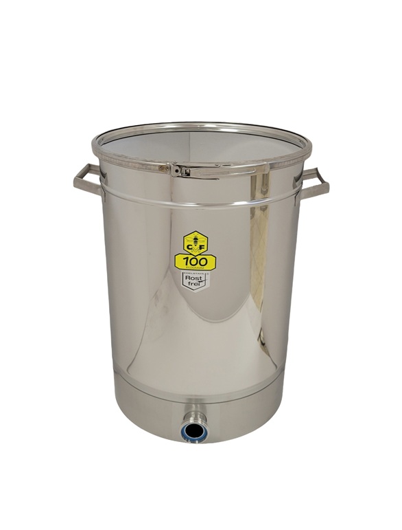 CFM-Abfüllbehälter 100 kg (Spannringverschluss) mit DN 40 Milchgewinde