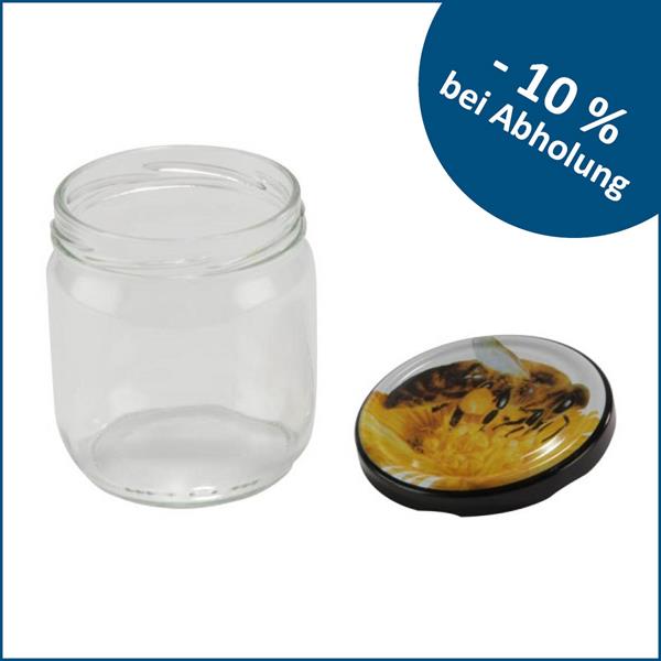 Twist-Off Glas für 500g mit Deckel (Bienenmotiv) Twist-Off Glas für 500g mit Deckel (Bienenmotiv)