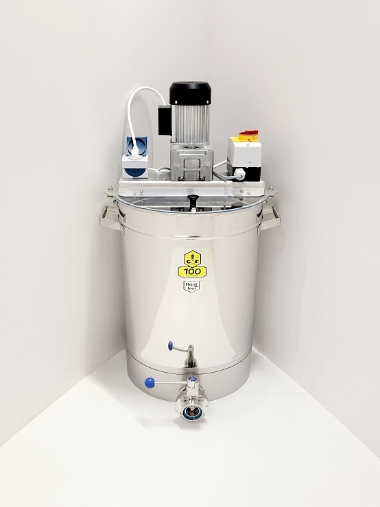 CFM-Honigrühr- und Mischgerät für 100kg mit Motor 250W, DN40 Scheibenventil und Steckdosenzeitschaltuhr