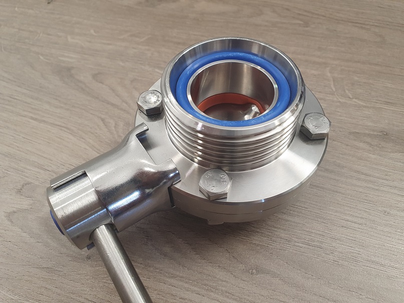 Disc valve DN 50 with 2" female thread and DN 50 dairy thread