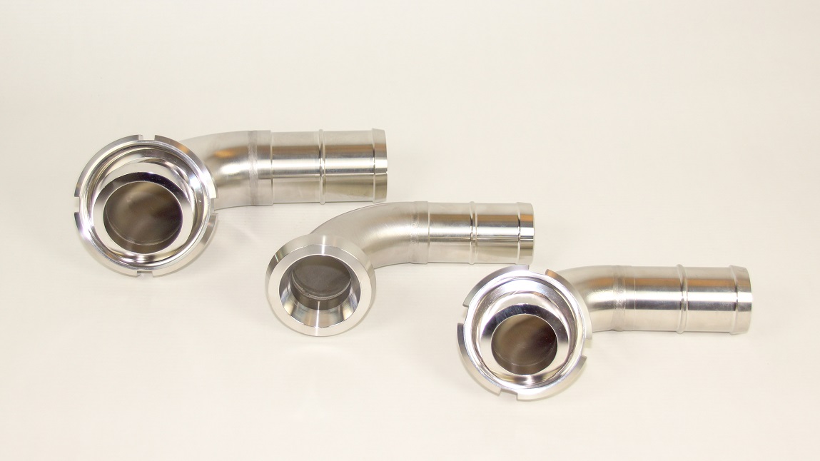 Half hose coupling with 90° arc DN40 / tube nozzle 40 mm