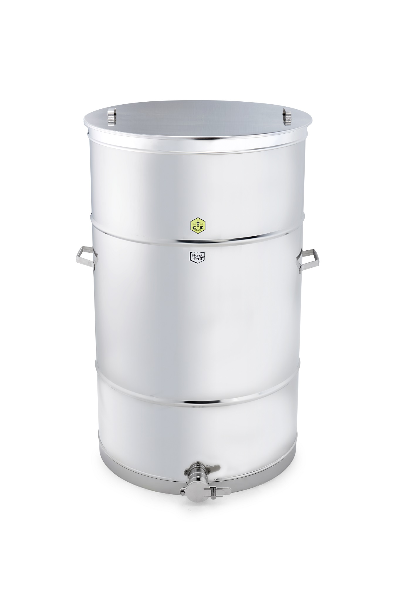 CFM-Honey tank 600 kg with loose lid, outlet DN50 dairy thread and screwed on 2" honey tap