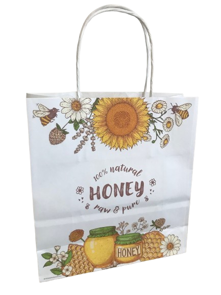 Paper bag "100% natural honey" for up to 4 honey jars 500 g Paper bag "100% natural honey" for up to 4 honey jars 500 g