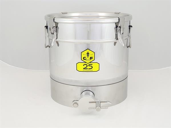CFM-Abfüllbehälter 25 kg (4 Spannverschlüsse) mit Befestigungsmöglichkeit für Honigabfüller