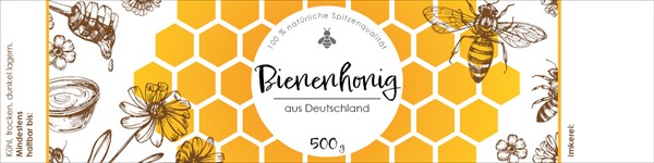 Etikett lang "Bienenhonig aus Deutschland" (gummiert) 500 g