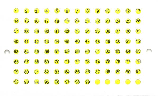 Opalithkärtchen mit Nummern gelb