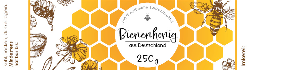 Etikett lang "Bienenhonig aus Deutschland", gummiert 250 g Packung mit 100 Stück