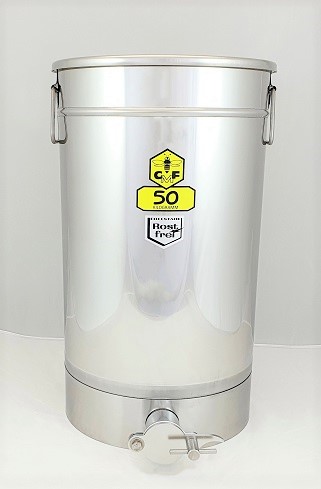CFM-Abfüllbehälter 50 kg (Auflagedeckel) mit Befestigungsmöglichkeit für Honigabfüller