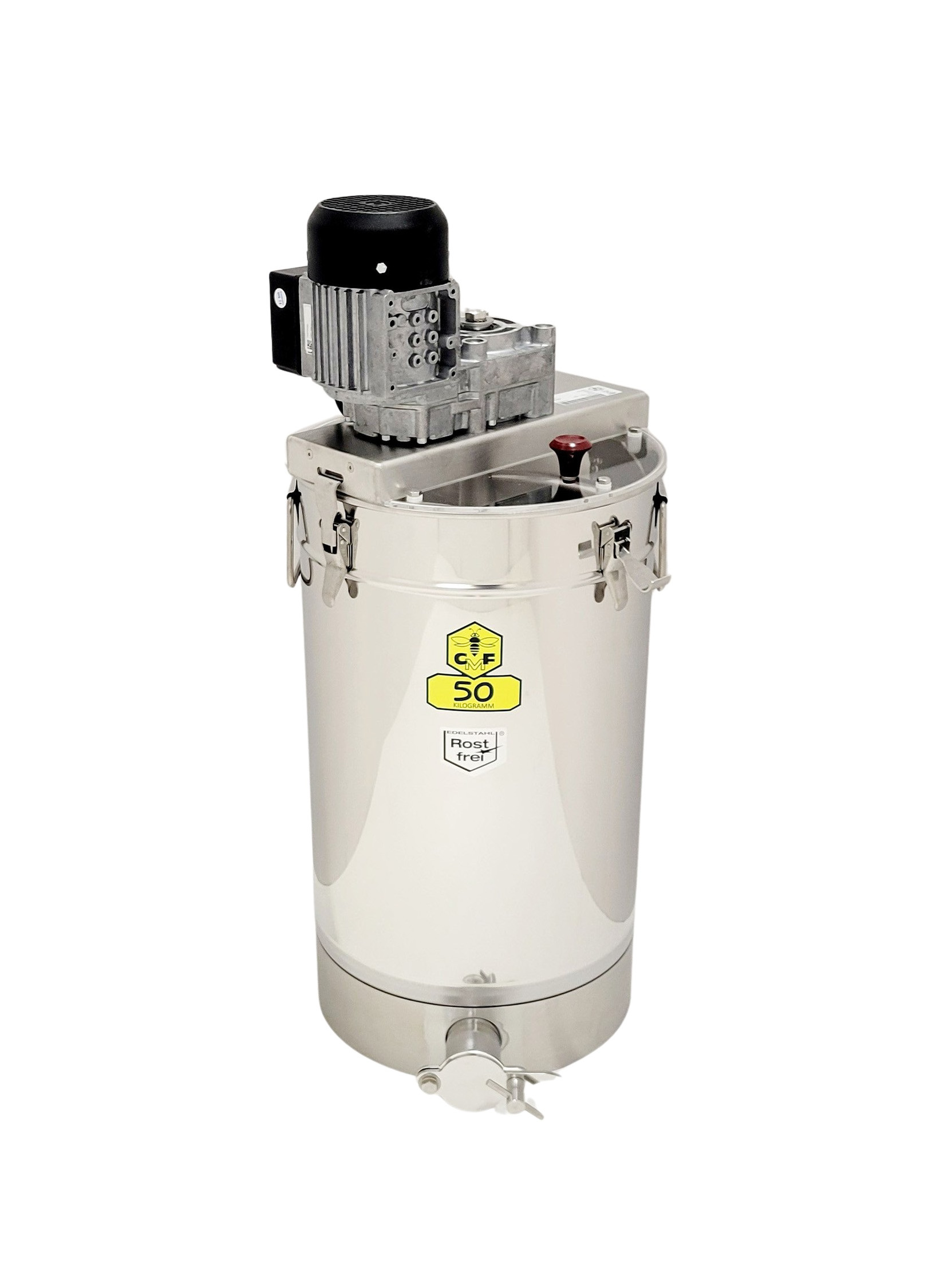 CFM-Honigrühr- und Mischgerät für 50kg mit Motor 90W, Quetschhahn und Steckdosenzeitschaltuhr