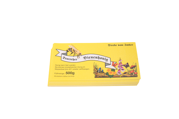 Labels yellow, for neutral 500 g honey jars, rubberised, 100 pcs.