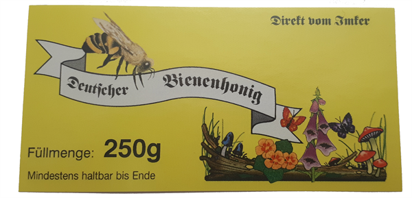 Etikett "Deutscher Bienenhonig" (gummiert) 250 g Etikett "Deutscher Bienenhonig" (gummiert) 250 g