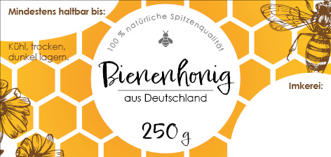 Etikett "Bienenhonig aus Deutschland" 250 g, gummiert, Packung mit 100 Stück