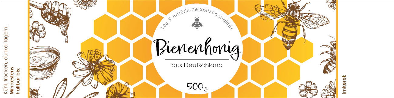 Etikett lang "Bienenhonig aus Deutschland" 500 g, gummiert, Packung mit 100 Stk.