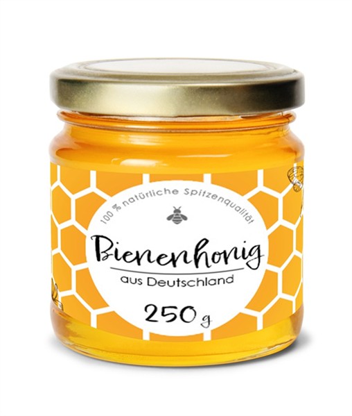 Etikett lang "Bienenhonig aus Deutschland", gummiert 250 g Packung mit 100 Stück