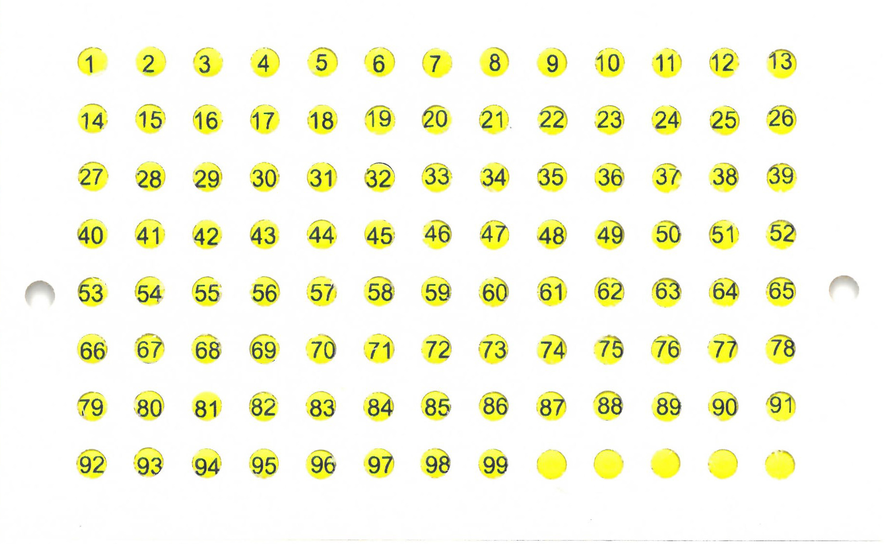 Opalithkärtchen mit Nummern gelb