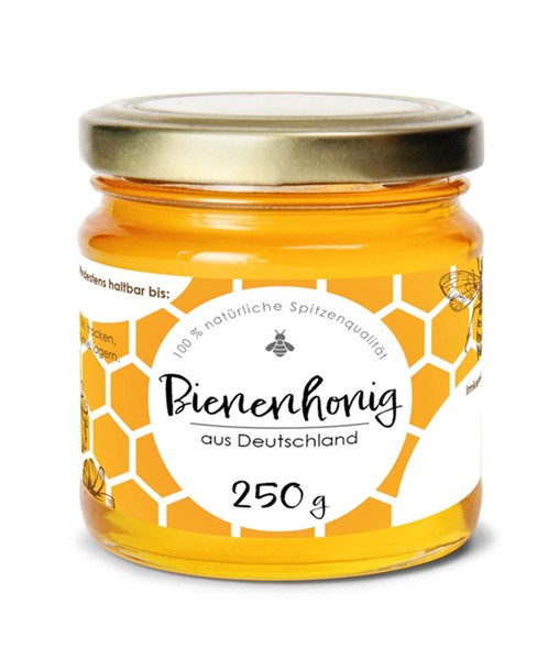 Etikett "Bienenhonig aus Deutschland" (gummiert) 250 g Etikett "Bienenhonig aus Deutschland" (gummiert) 250 g