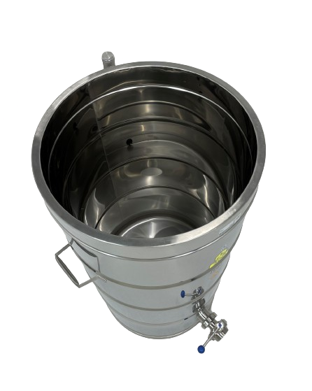 CFM-Honey tank 300 kg double walled, loose lid, heating 6kW/400V, DN50 disc valve CFM-Honey tank 300 kg double walled, loose lid, heating 6kW/400V, DN50 disc valve
