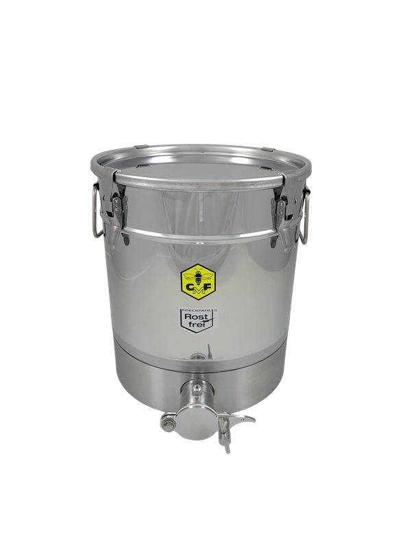CFM-Abfüllbehälter 32 kg (4 Spannverschlüsse) mit Befestigungsmöglichkeit für Honigabfüller