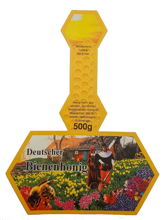 Stick-on label yellow, for neutral 500 g honey jars, 100 pcs.