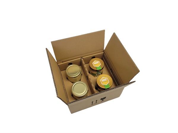 Packaging box with inlays for 4 jars