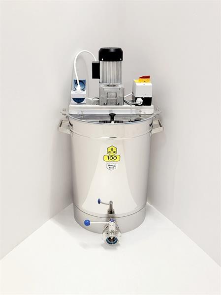 CFM-Honigrühr- und Mischgerät für 100kg mit Motor 250W, DN40 Scheibenventil und Steckdosenzeitschaltuhr